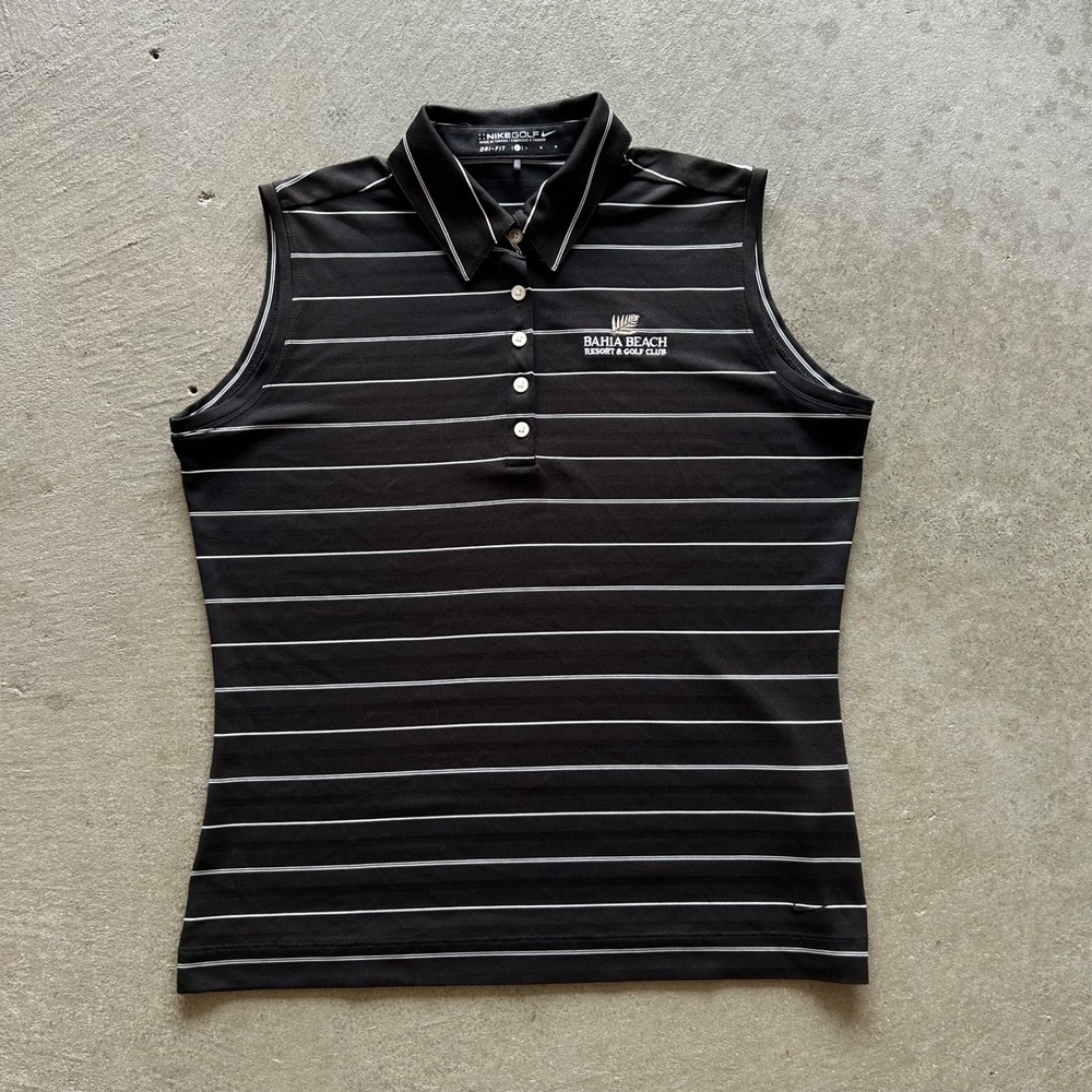 Nike Golf Dri-FIT Sleeveless Polo Shirt Womens‎ Large Black Striped Bahia Beach